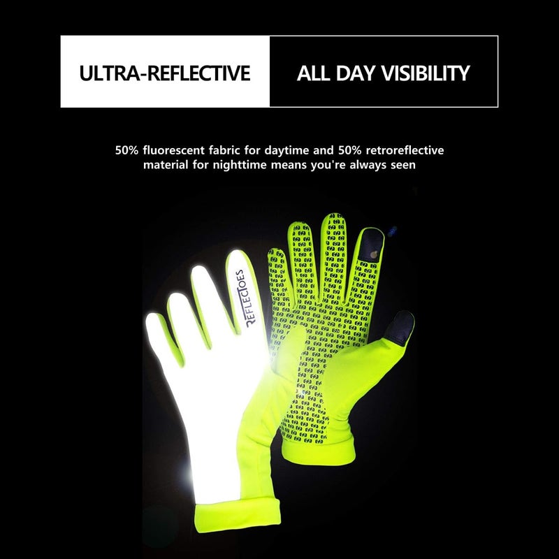 ReflecToes Reflective Winter Running Gloves - Touch Screen Compatible Warm Gloves -Thermal Fleece - Cold Weather Hi Vis Safety for Night Runs (M) - Image 2